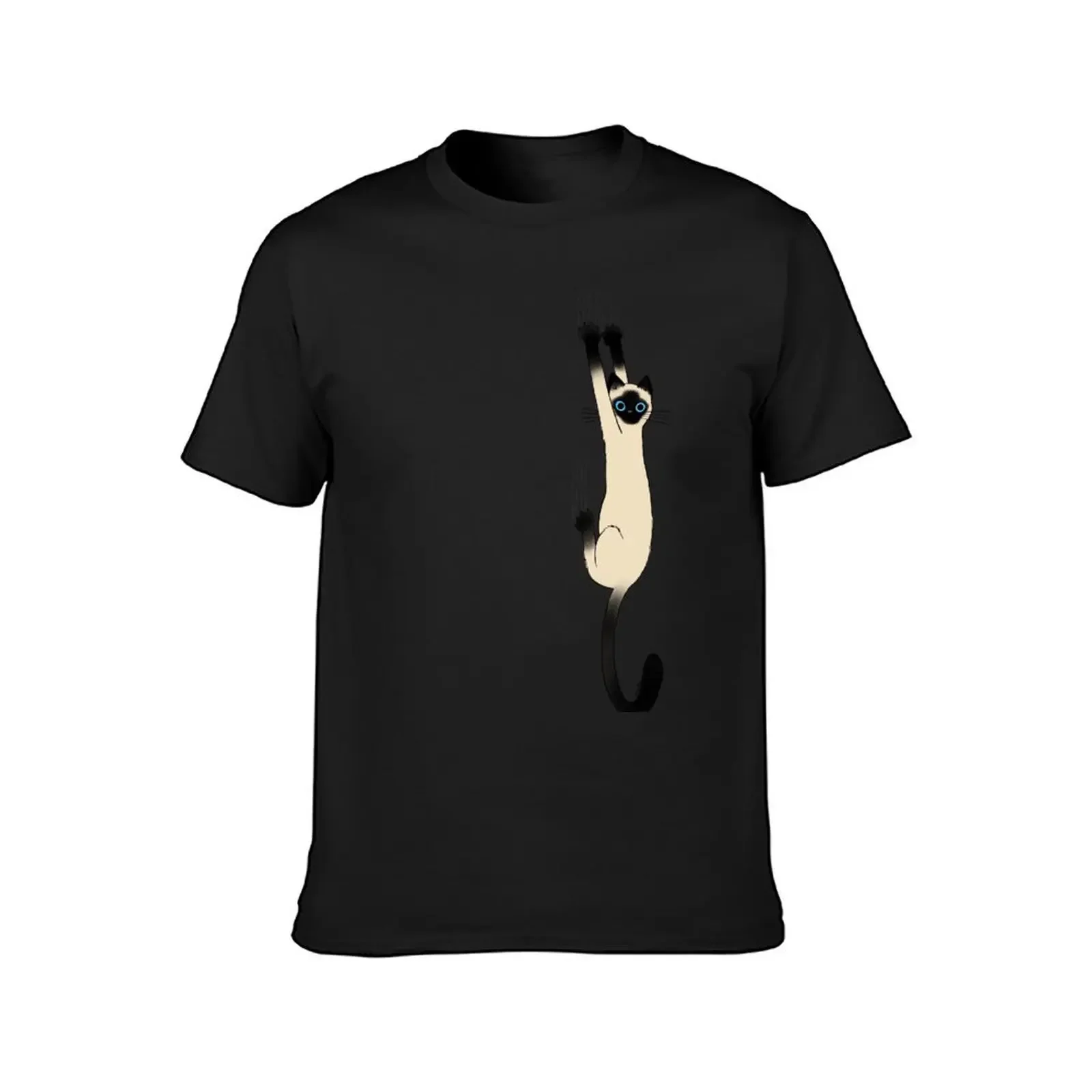 Siamese Cat Hanging On with Claws Funny Cat Holding On T-Shirt heavyweights boys whites summer top tops plain black t shirts men