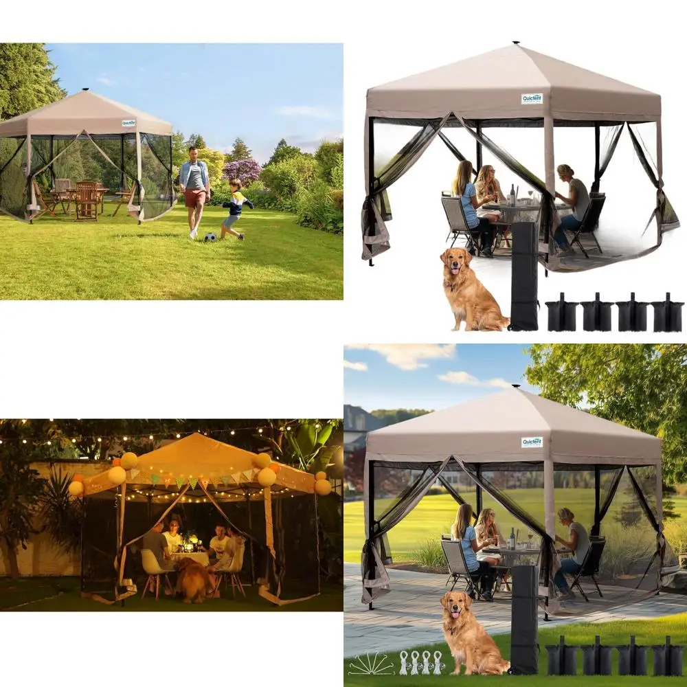 

Портативная палатка-шатер 13'x13' с москитной сеткой, уличное укрытие для кемпинга, пикника и патио, включает сумку на колесах для переноски