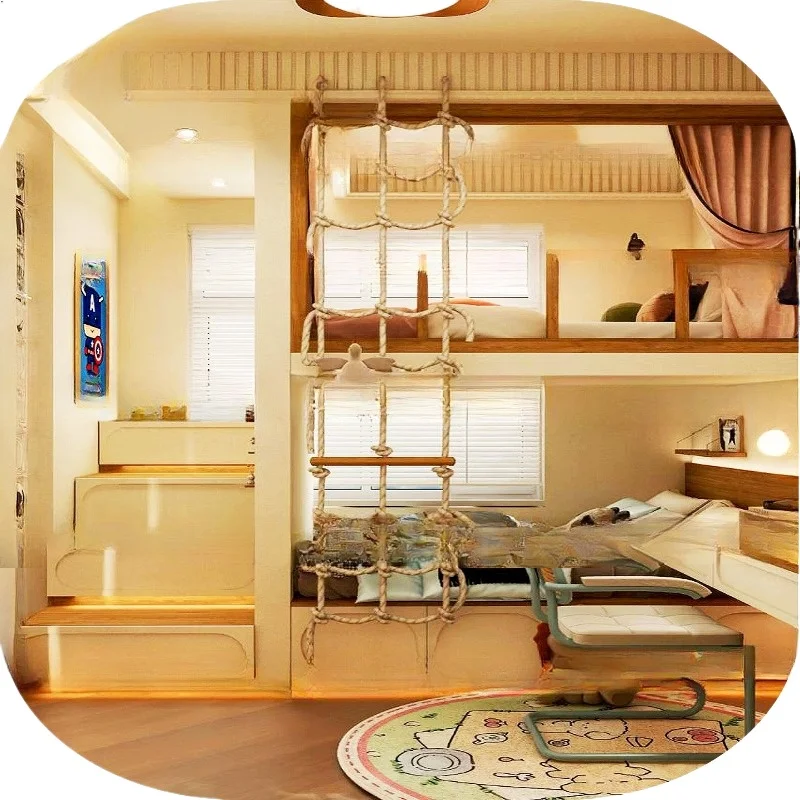 سرير الأخوات لطفلين، إطار تسلق من الخشب الصلب، سرير رياضي للوالدين والطفل، بيت شجرة، طابقين من الخشب الصلب