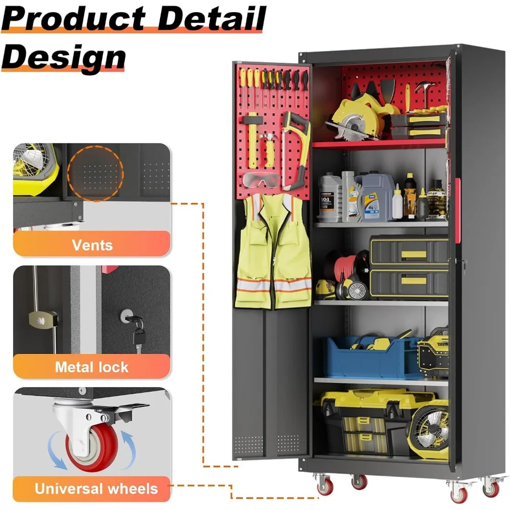 Heavy-Duty Steel Garage Storage Cabinet with 5 Adjustable Shelves, Lockable and Mobile