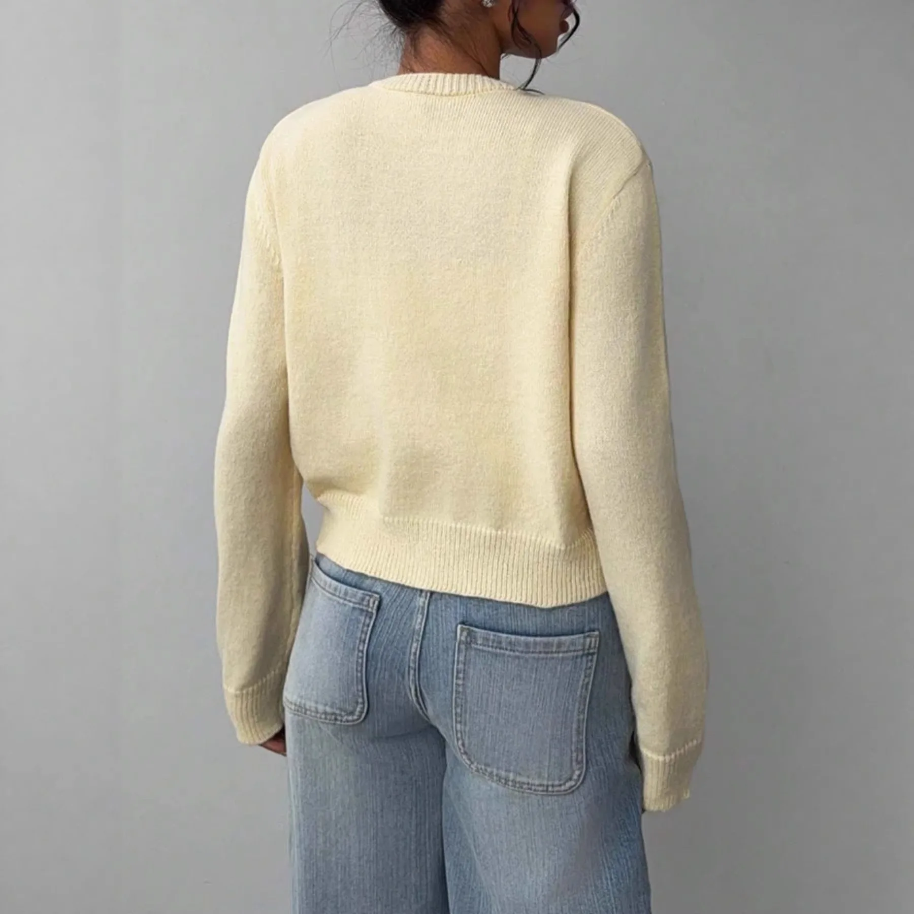 Women Knitted Cardigan Sweaters Solid Short Jumpers Round Neck Long Sleeves Single Breasted Loose Fit Casual 2026 Autumn Winter