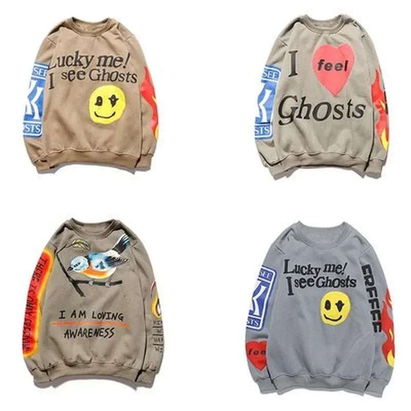 Kanye Lucky Me I See Ghosts Sweatshirts 3D Foaming Print Fashion Pullover Hoodie Heavyweight Trendy Hip Hop For Men Women