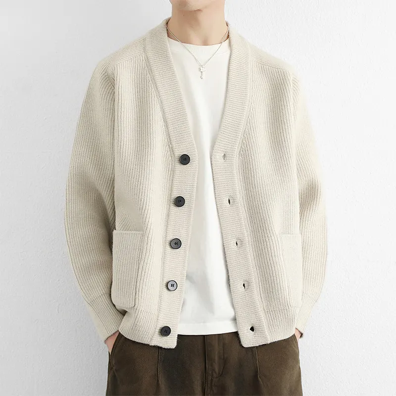 

Мужской повседневный кардиган Laid-ba Sle V-ne с V-образным вырезом, свободный вязаный свитер, верхняя одежда для весны и осени, модный