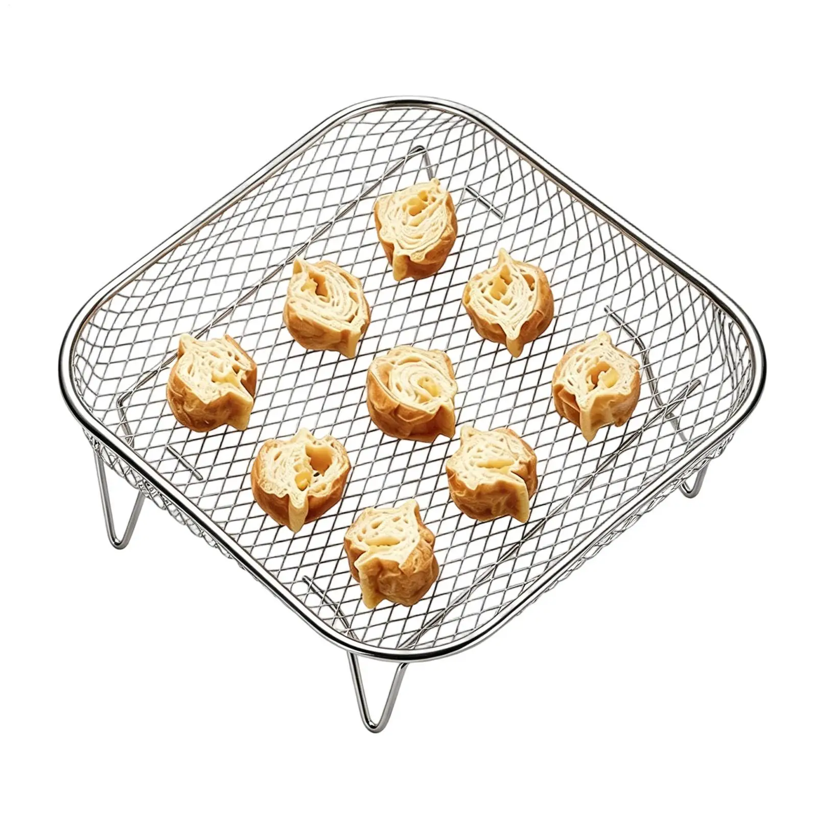 Air Fryer Grill Rack Square Stackable Food Grade Stainless Steel Dehydrator Rack Oil Draining Grill For Oven Microwave Steamer