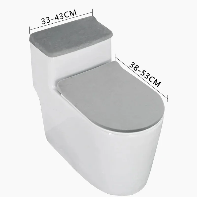 Velvet Toilet Lid Cover and Toilet Tank Lid Cover 2-Piece Set Soft Thickened Elasticity Universal Toilet Cushion for Home Hotel