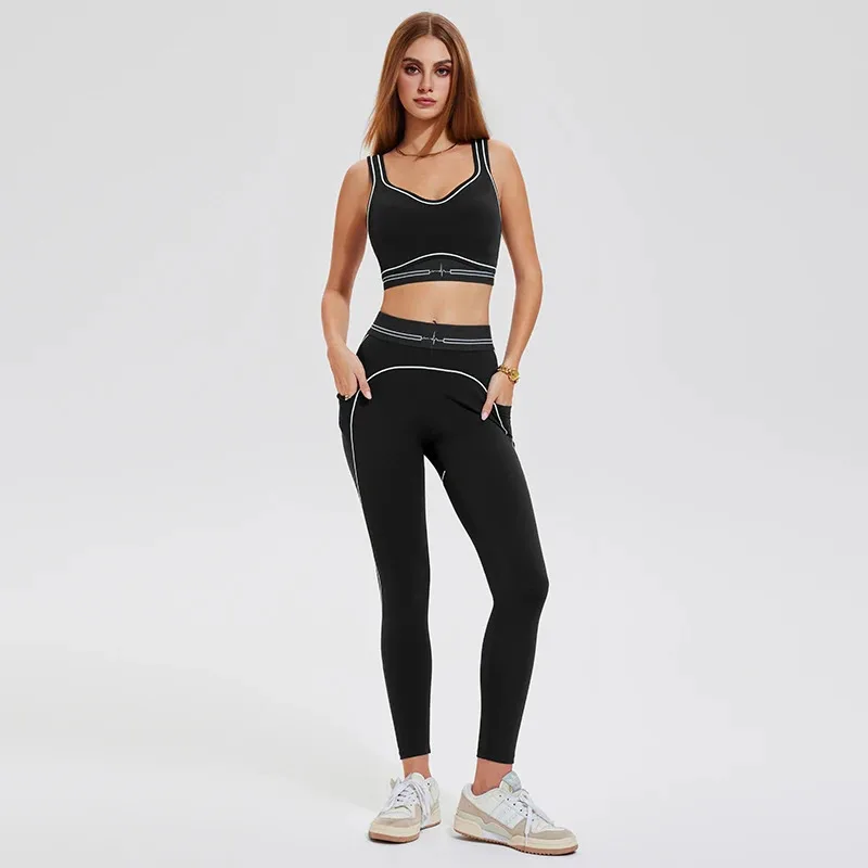 

SharpStar Fitness Yoga Set High Elastic Quick Dry Workout Clothing Breathable Running Sports Gym Contrast Color Set For Women