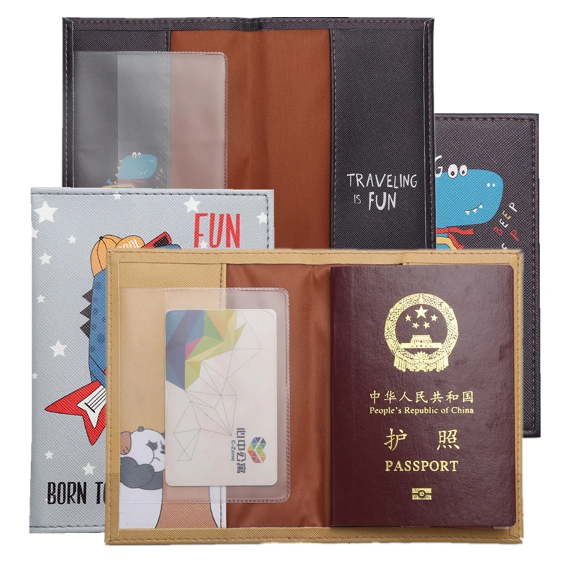 

Rock Style Cartoon Passport Holder Cute Dinosaur Pattern Passport Case Cover PU Leather World Travel Passport Protector Sleeve