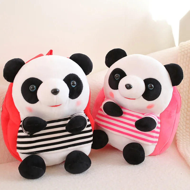 Cute Panda Stripe Backpacks Cartoon Stuffed Animals Bag Girls Boys Plush Adjustable Schoolbags Plushies Backpack Kids Toys Gifts