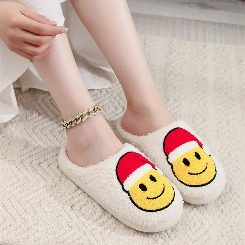 

Women's Comfortable Home Cute Cartoon Smiling Face Christmas Hat Christmas Tree Strawberry Cotton Slippers for Men and Women Couples Warm Cotton Slippers