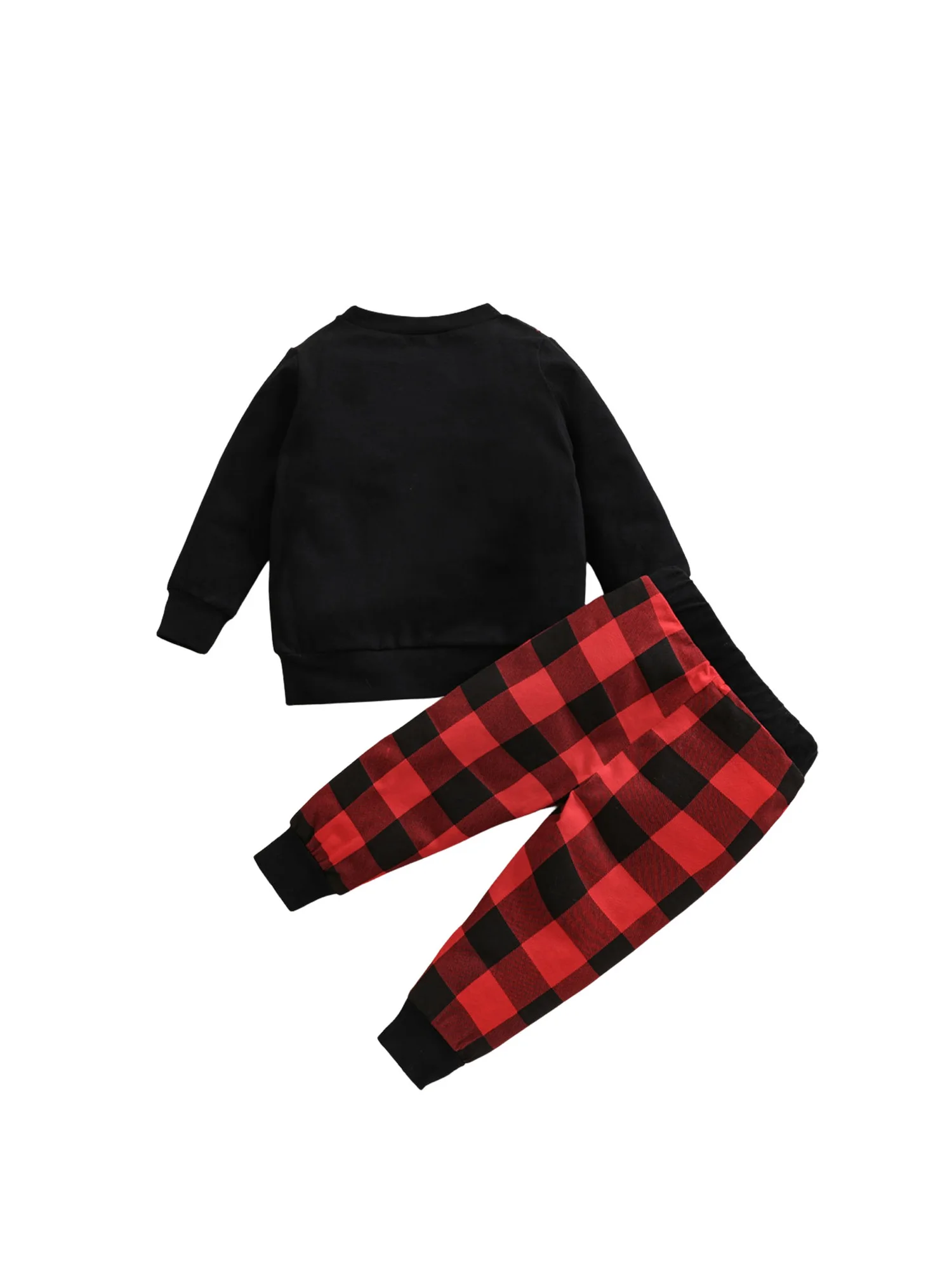 Kid Christmas Long Sleeve Trousers Plaid Print Bow Neck Decoration Elastic Waist Festive Clothing