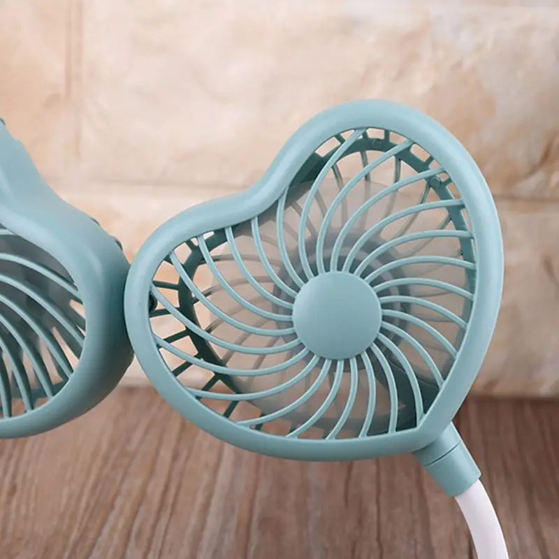 Pequeño ventilador refrigeración USB, ventilador cuello colgante portátil en forma corazón, ventilador refrigeración
