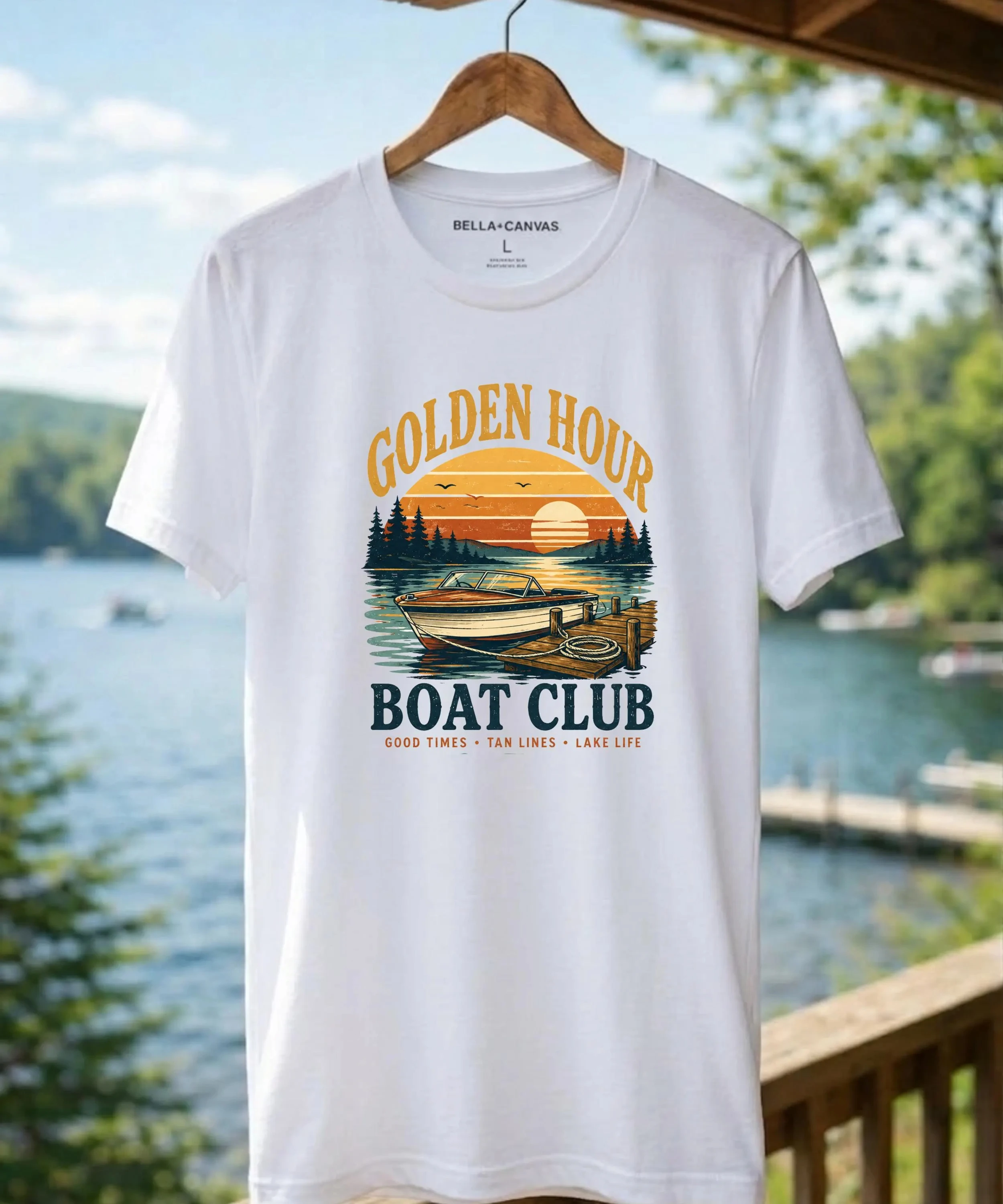 Golden Hour Boat Club Shirt | Vintage Lake Life Tee | Retro 70s Sunset Boating T-Shirt | Lake Days Graphic Tee
