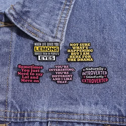 Creative Funny Quotes Enamel Pins Naturally Introverted Selectively Extroverted Quotes Lapel Badge Backpack Brooches for Gift