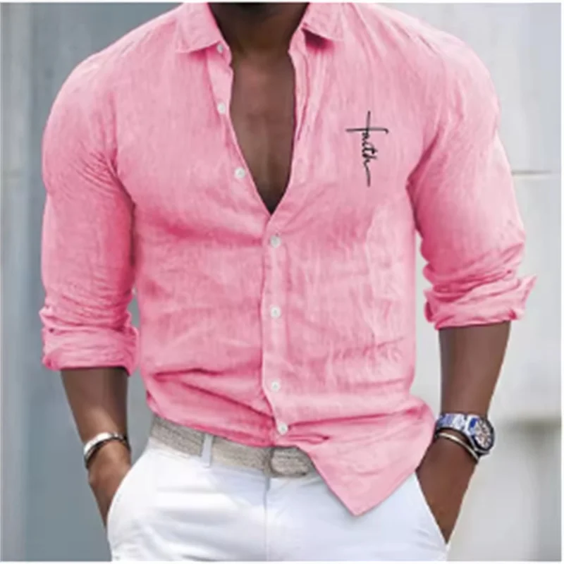 

Level 4 Men's Linen Shirt Casual Everyday Long Sleeve Shirt Vacation Hawaiian Shirt Black White Pink Grey Long Sleeve Lapel