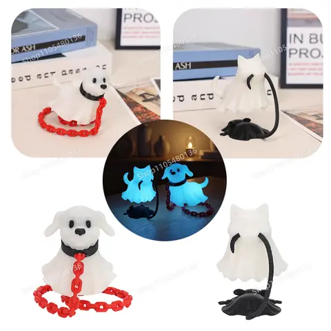 3D Printed Ghost Dog Cat Luminous Blue Glow Figurine Ornament Ghost Cute Puppy Kitten Decor Desktop Home Decor Gift