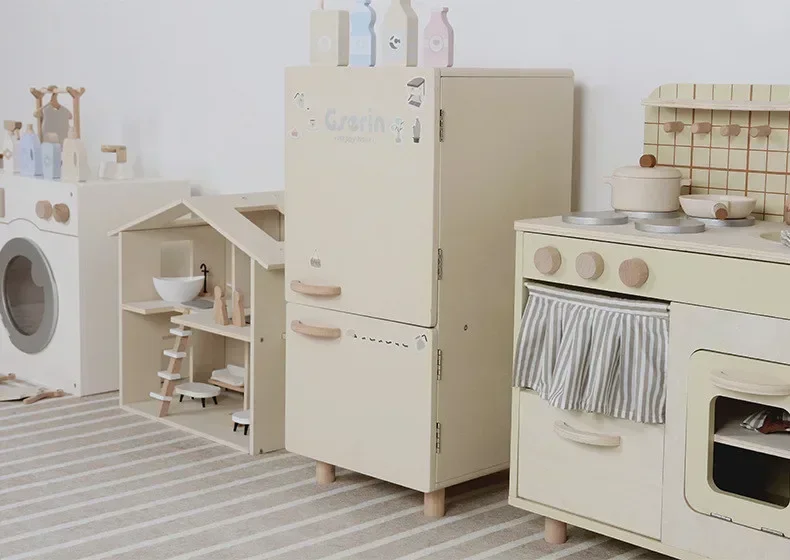 50 cm hochwertiges Holz simulieren Kühlschrank Eis Milch Ei Fruchtsaft AUFKLEBER Spielhaus interaktives Spielzeug Baby Mädchen Geschenk