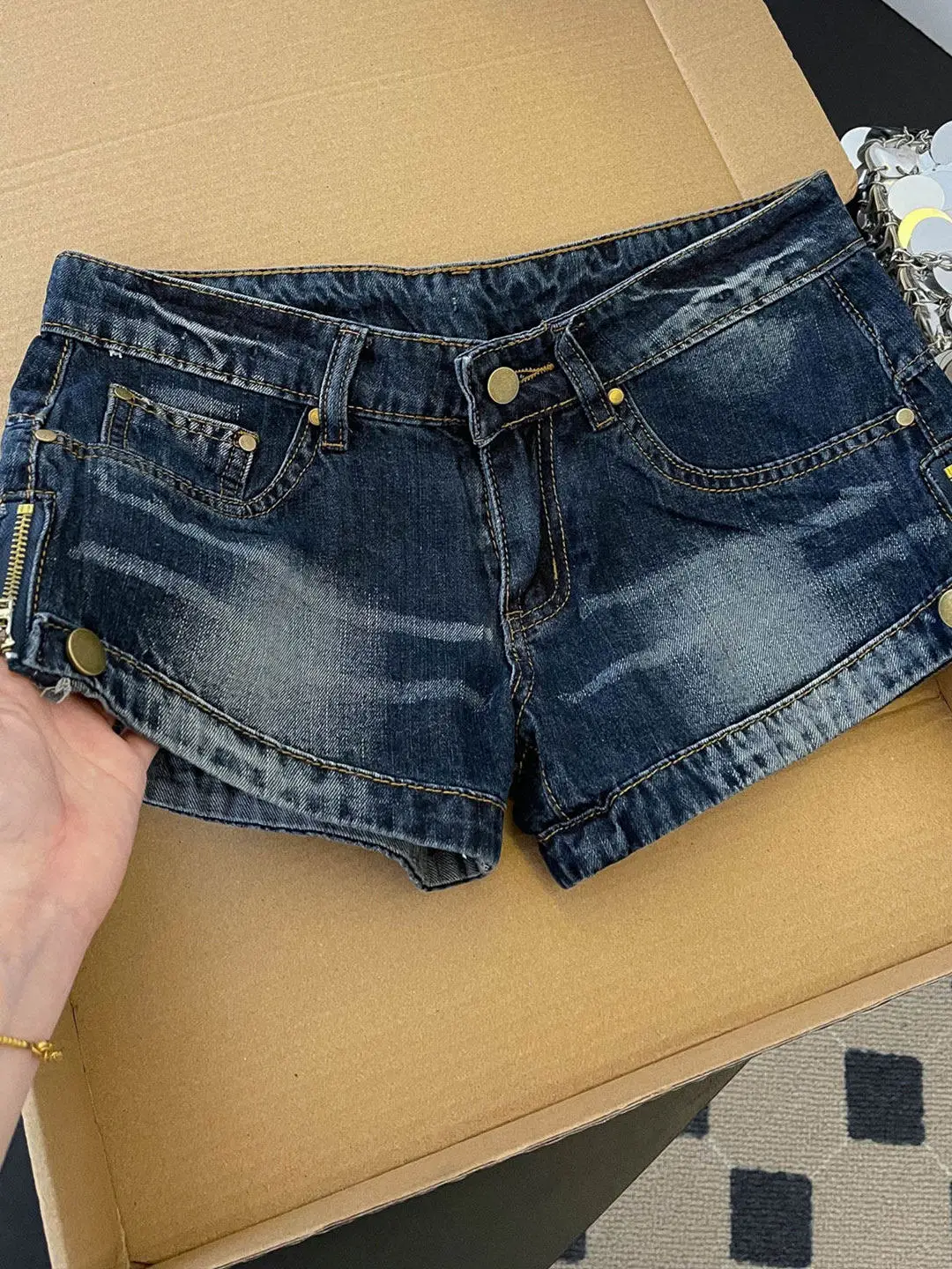 Sexy Low Waist Denim Shorts Women's Summer High Waist Zipper Side Pocket Distressed Casual Pants Warmth Functionality