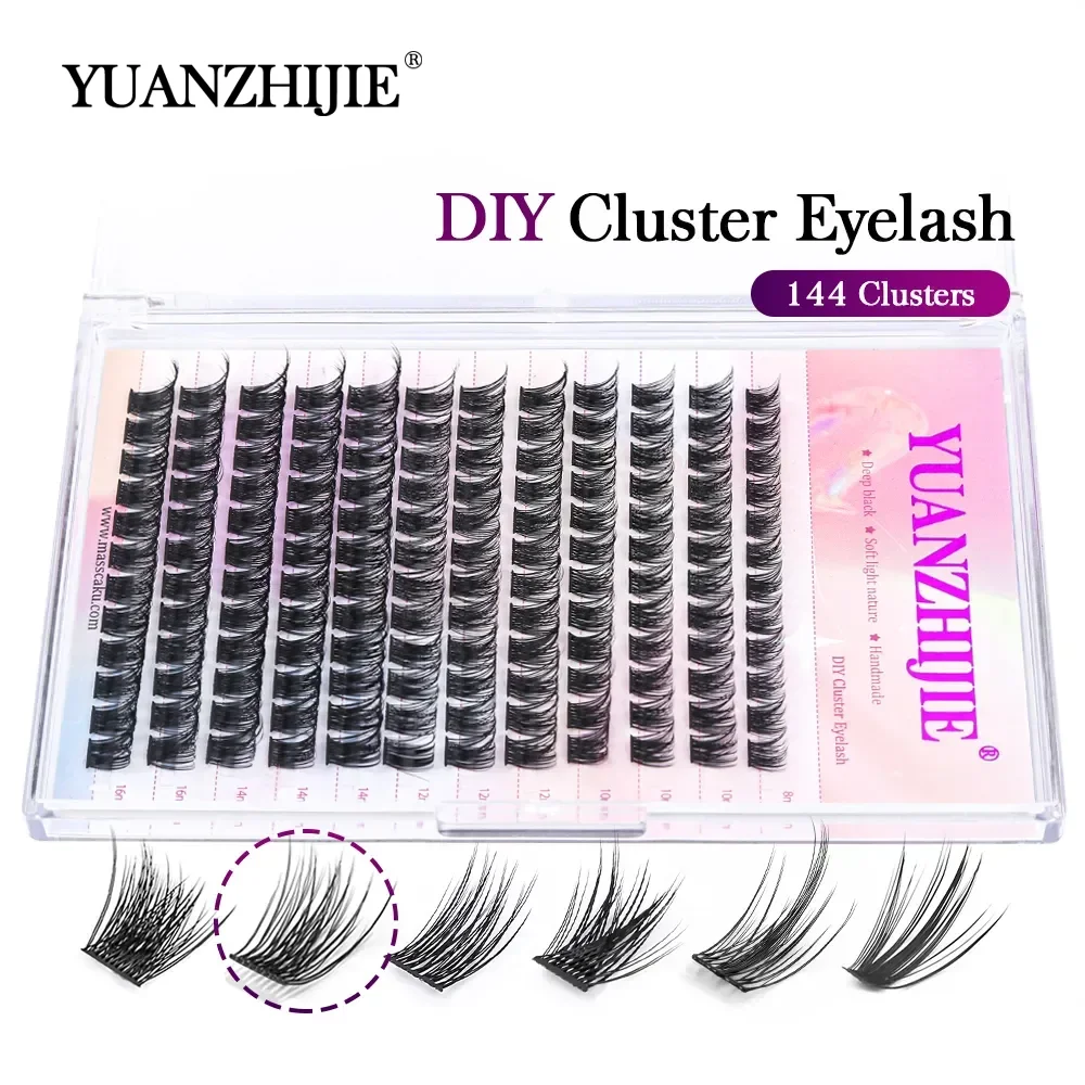 DIY 144 klastry rzęs YUANZHIJIE uwalnia statek segmentowana wiązka naturalne C/D Curl indywidualne rzęsy z norek materiały do ​​makijażu w domu