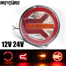 12V 24V Round Tail Light Sequential Dynamic Turn Signal Light LED Brake Reverse Lamp Tractor Van Rear Light For Truck Trailers