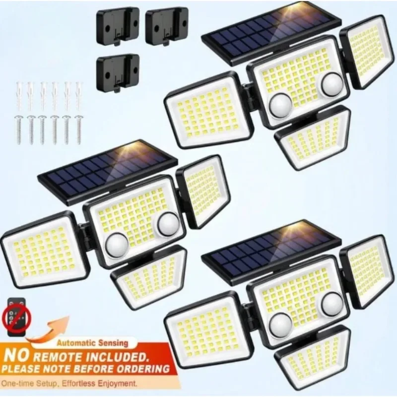 

1/2/3 pc IP65 Waterproof Solar Outdoor Light - 3000LM 188LED 4 Head Motion Sensor Light, Solar Security Flood Light for Backyard