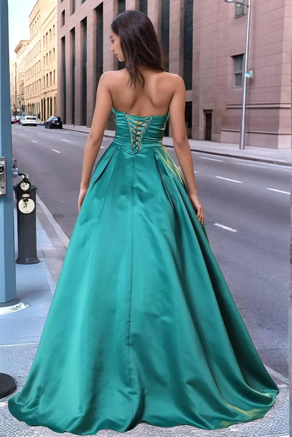 فساتين لحضور الحفلات الموسيقية من الساتان مع شق 2026 أشرطة سباغيتي ورقبة على شكل V مع جيب ثوب مسائي طويل للنساء فساتين لحضور الحفلات الموسيقية الرسمية