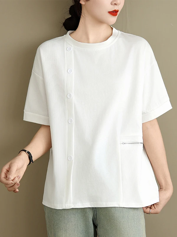 Verão novo plus size casual versátil jovem moda retalhos solto f manga curta cseta topo estilo coreano