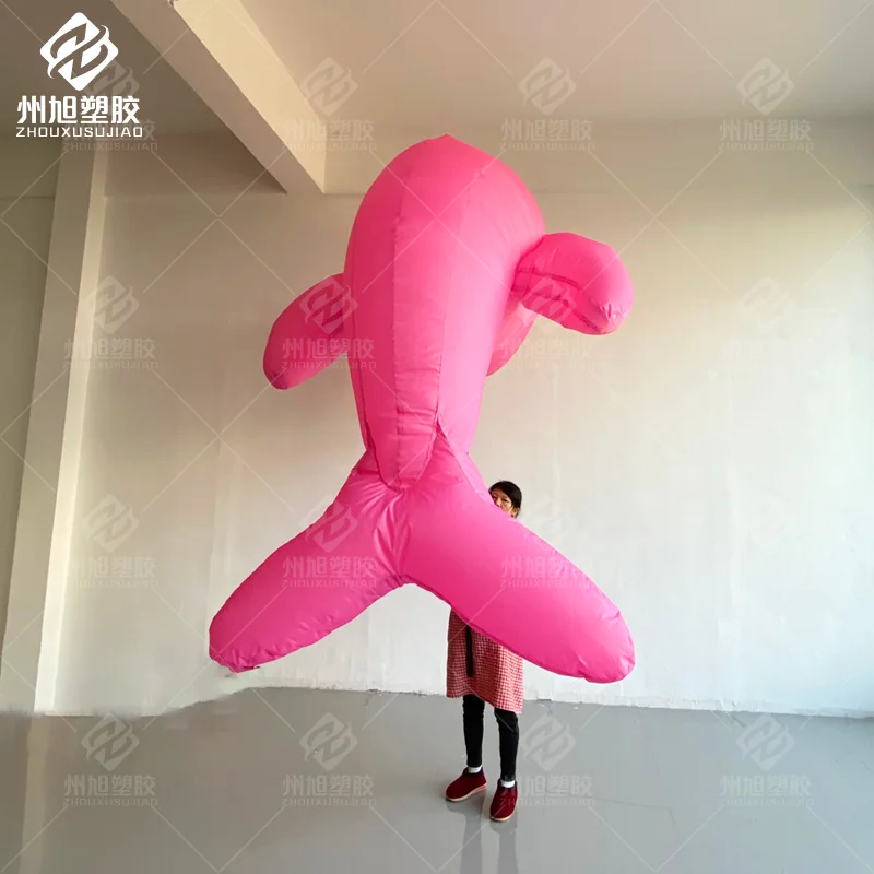 Customizable Handheld Inflatable Pink Dolphin Prop Decor for Outdoor Bars, Stages Amusement Park Parade Performances