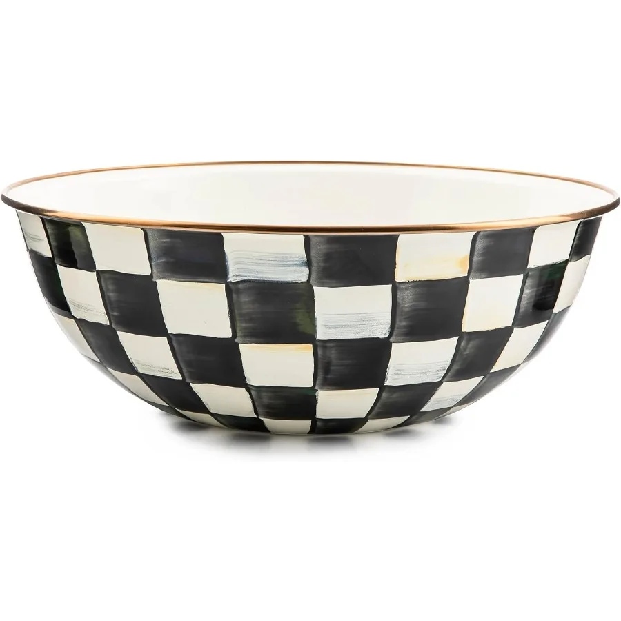 

Enamel Everyday Bowl Serving Bowl for Entertaining ExtraLarge BlackandWhite Courtly Check Set of 1