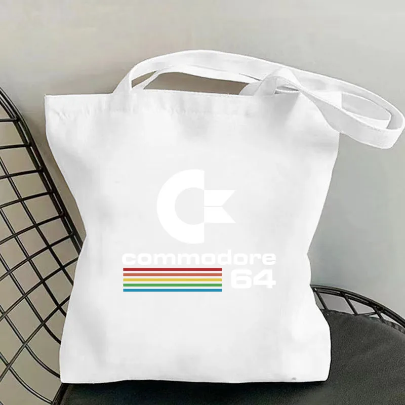 Commodore 64 Print Canvas Tote Bag for Women Aesthetic High Capacity Shopping Grocery Reusable School for Girl Gift