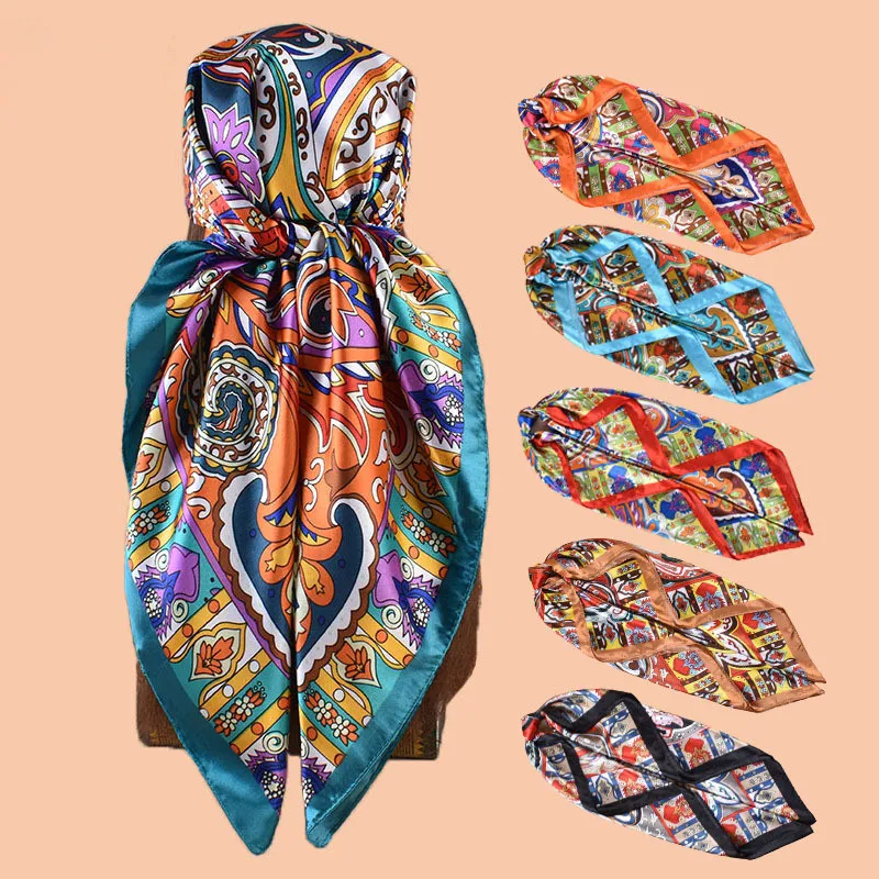90*90cm bedruckter weicher quadratischer Schal für Damen, eleganter Hijab, Halstuch, Schal, luxuriöser Seidenschal für Reisen