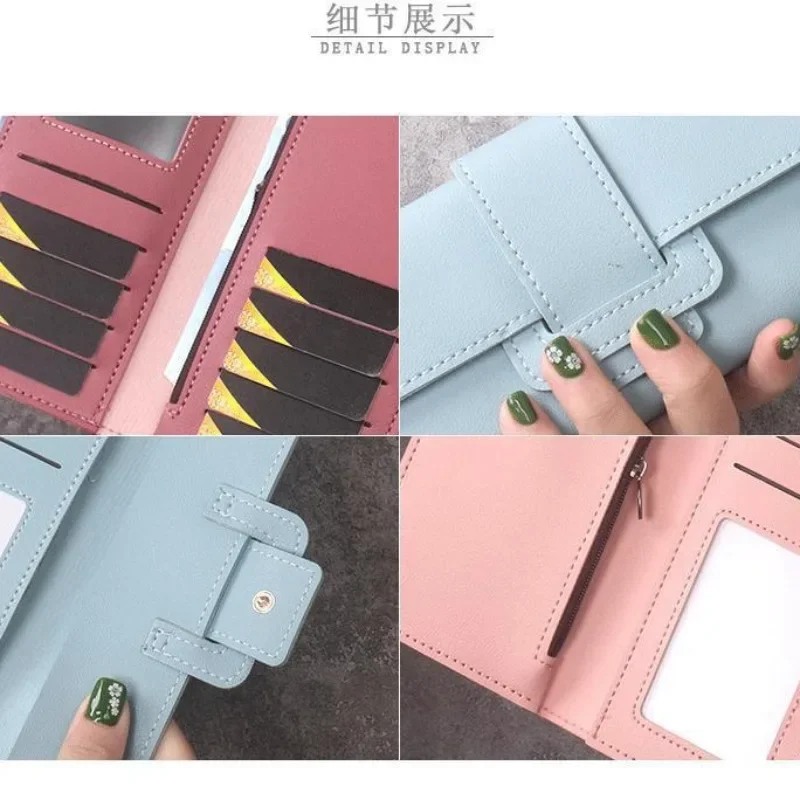 PU Leather Women Wallets Luxury Long Hasp Fold-over Pattern Coin Purses Female Brand Solid Colors New Thin Clutch Phone Bag