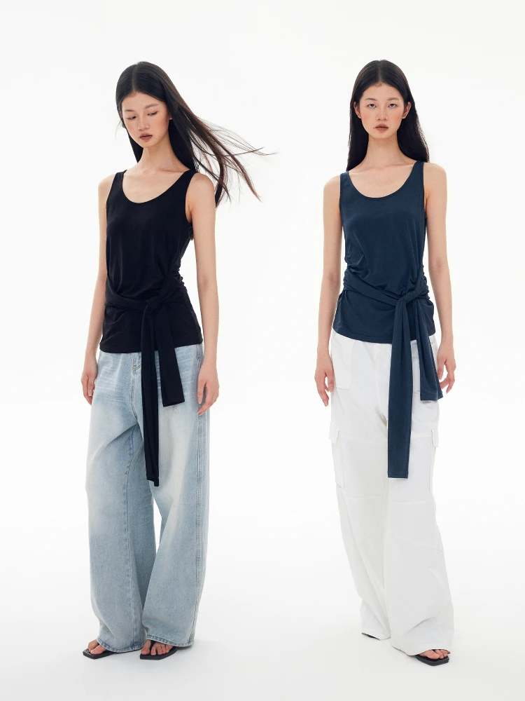 

Женский топ LIALIA с драпировкой на бретелях, два цвета (черный, синий), летний дизайн, облегающий, с U-образным вырезом, из смесовой лайкры, повседневная одежда