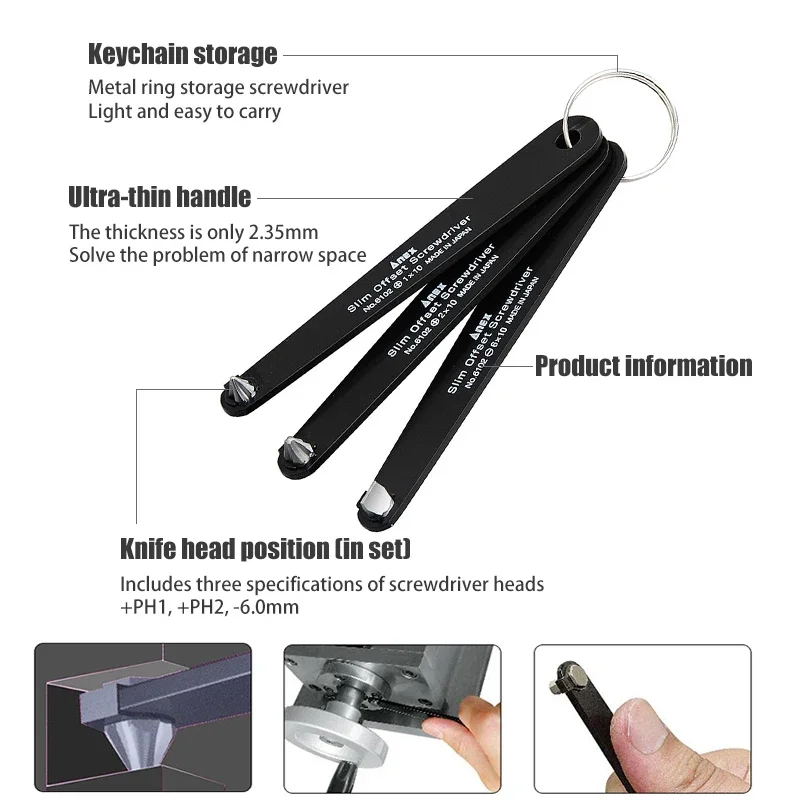 VESSEL Ultra-thin Screwdriver 3/1PCS 10/14mmFor Tight Area Made in Japan Phillips / Slotted screwdriver No.6102 Series