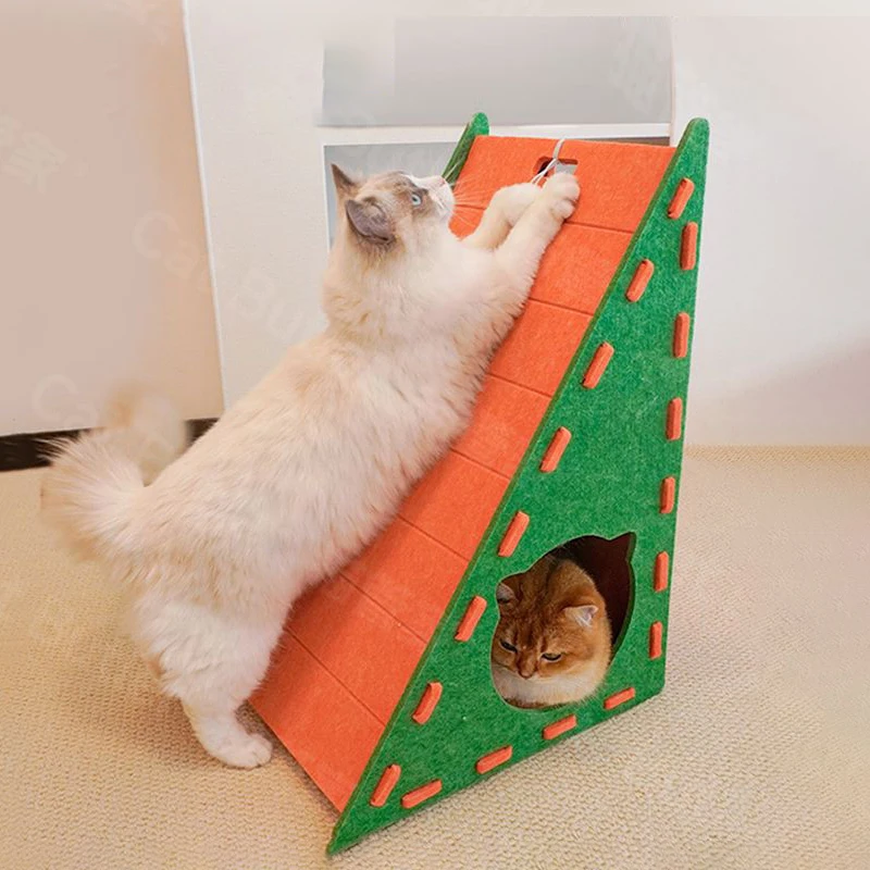 

Stable Vertical Triangle Felt Cat House with Plush Ball Durable Wesr-resistant Prevents Furniture Cat Scratcher Large Pet Bed