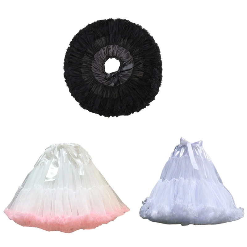 Women Lolita Tulle Petticoat with Ribbon Bow Elastic Waist Puffy Tutu Skirt Princess Ballet Dance Pettiskirts Underskirt