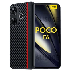 Shockproof Funda for POCO F6 Case Luxury Fiber Texture PU-Leather Protection Cover for Xiaomi POCO F6 5G Redmi Turbo 3 Capa