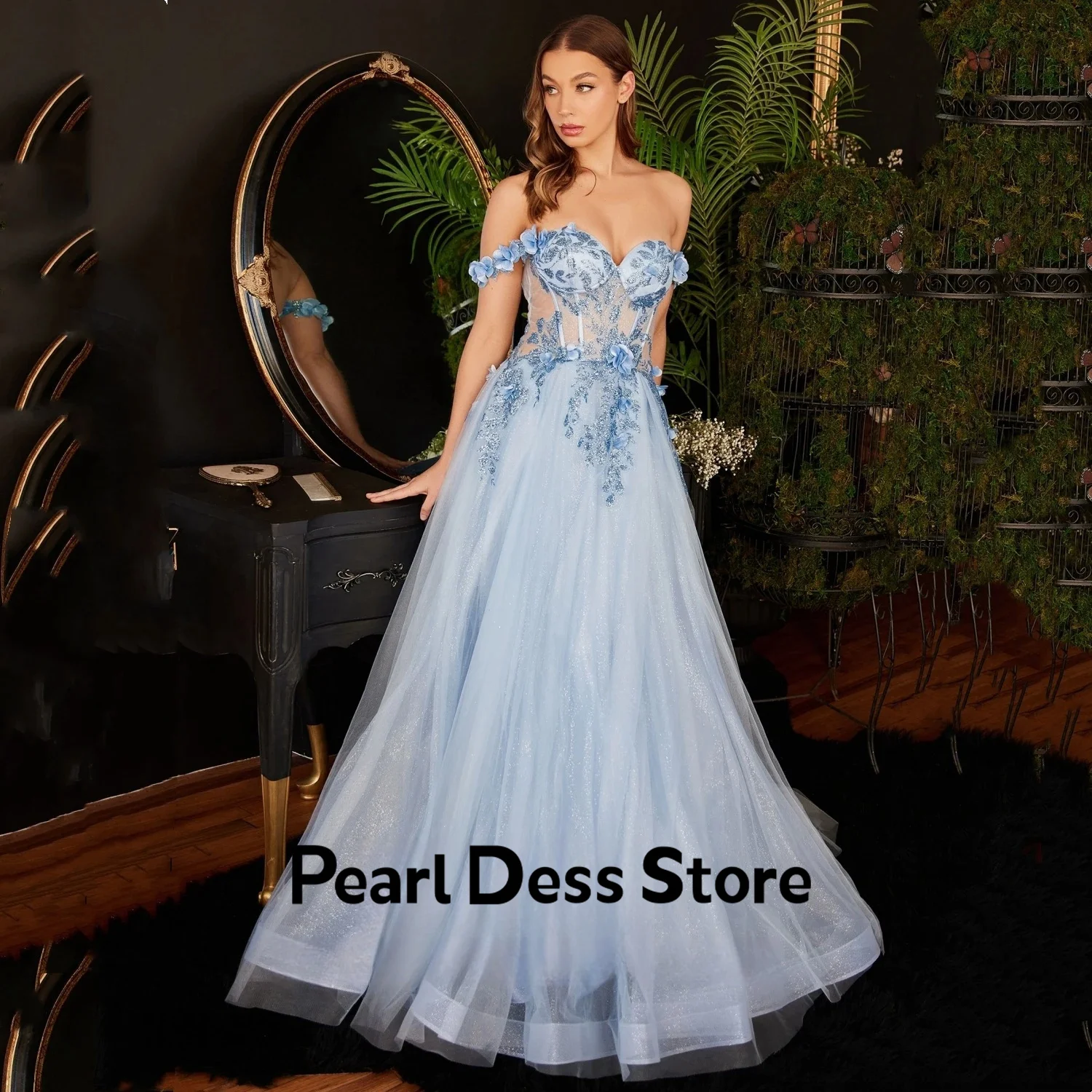 

Women's ball dress, blue long dress, women's wedding party dress, luxurious and elegant formal ball dress