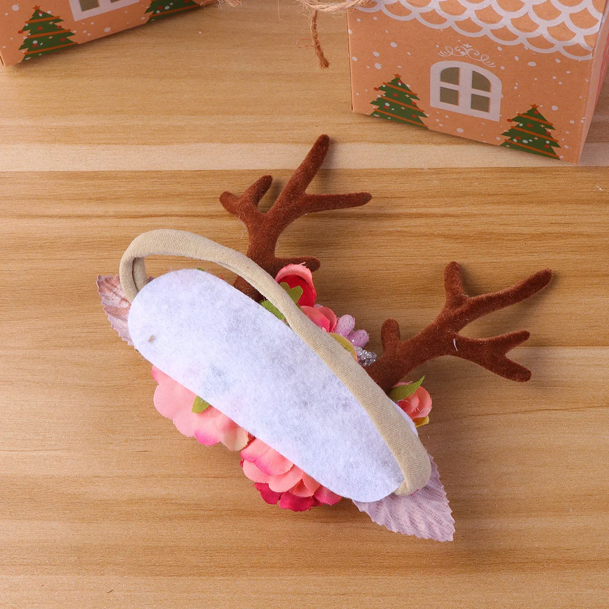 

Pink Flower Hair Hoops For Baby Girls Soft Elastic Headband Durable Nylon Antler Shape Hair Band Photo Prop