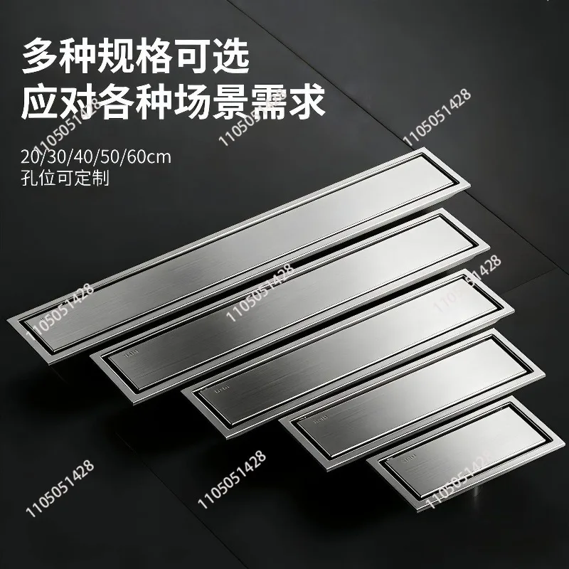 Anti-Odor Linear Floor Drain, 304 Stainless Steel Shower Drain with Hair Strainer, 20-60cm Customizable Size