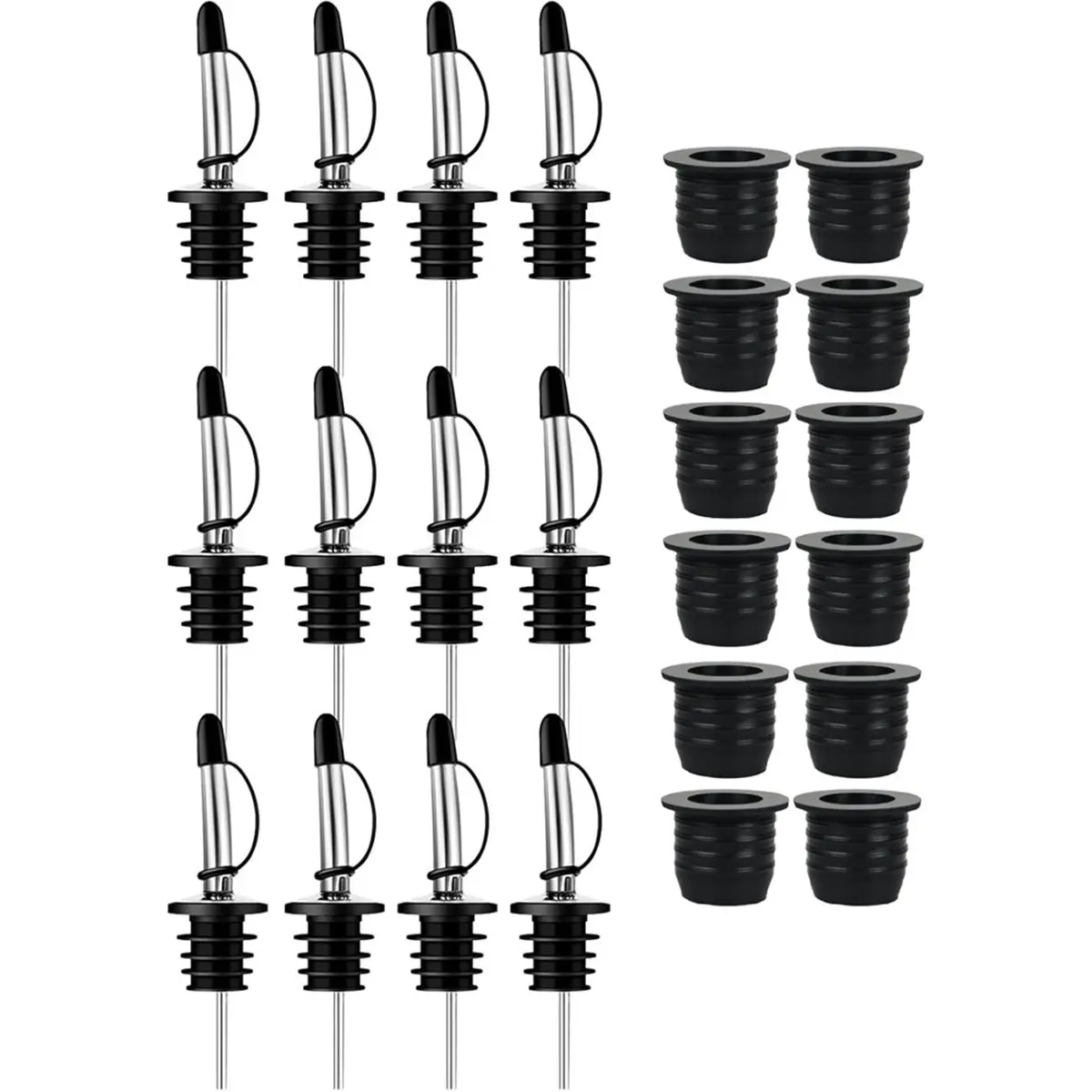 2026 New 12Pack Liquor Bottle Pourers with Adapters 25mm Neck Converts,Liquor Pour Spout Adapters Set for Large Olive Oil Bottle