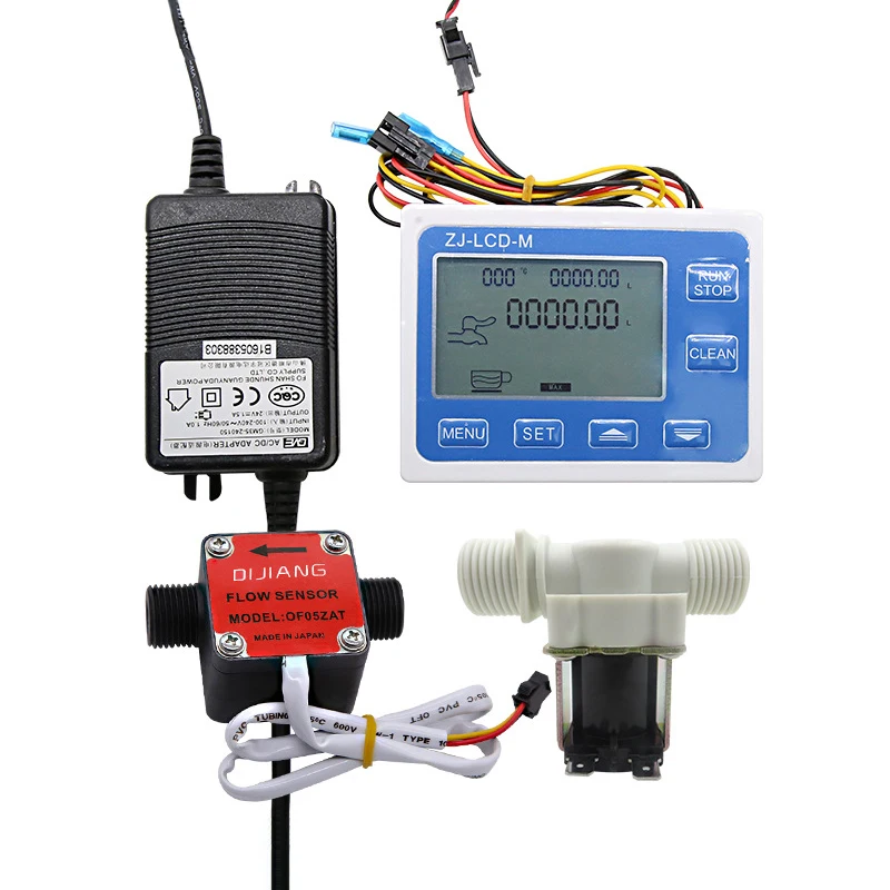 Strumento di controllo quantitativo del flusso Display a LED digitale + sensori a ingranaggi in plastica con filettatura maschio da 1/2 "+ elettrovalvola da 1/2"