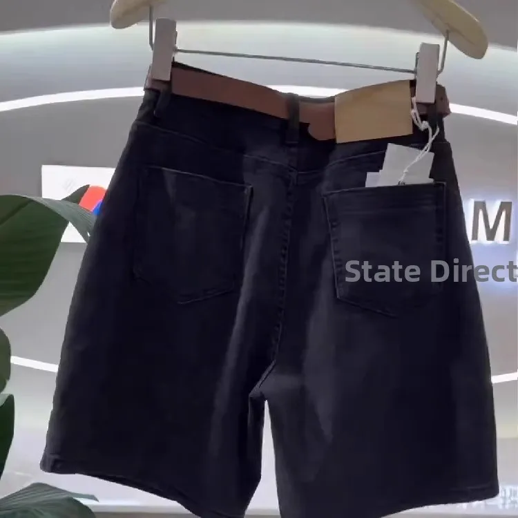 orts de Jeans de Cintura Alta Elásticos para Mulheres, Calças de Verão Slim com Pernas Retas, Calças de Cinco Pontos para C...