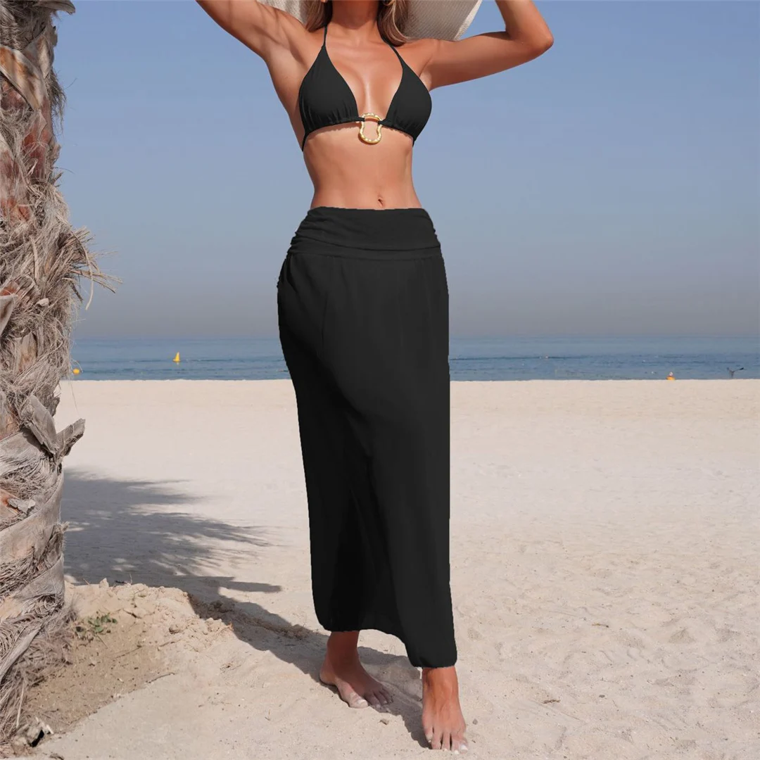 Mit Rock, Neckholder, Metallring, Bikini, Damen-Badebekleidung, Damen-Badeanzug, dreiteiliges Bikini-Set, gepolsterter Badeanzug, Badeanzug, Schwimmanzug V7068 – Detail 8