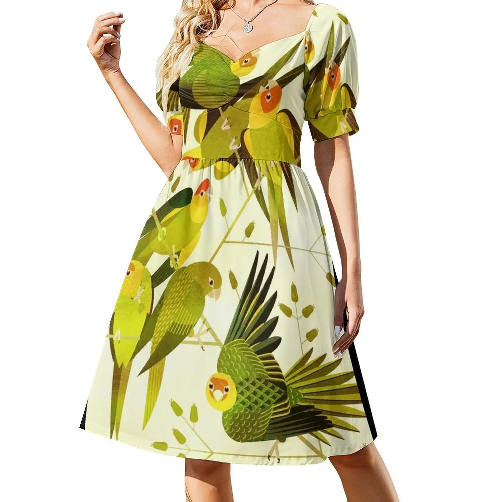 Carolina Parakeet Short-Sleeved Dress summer dress daily women dress