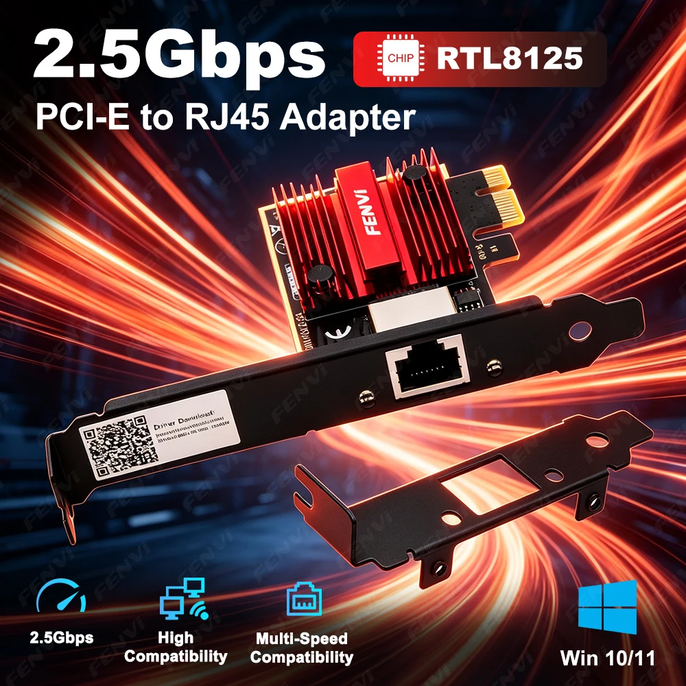 2.5Gbps PCIe Network Card RTL8125 RJ45 Ethernet Adapter 2500M LAN Controller Gigabit Multi-Speed for Windows 10/11 Desktop PC