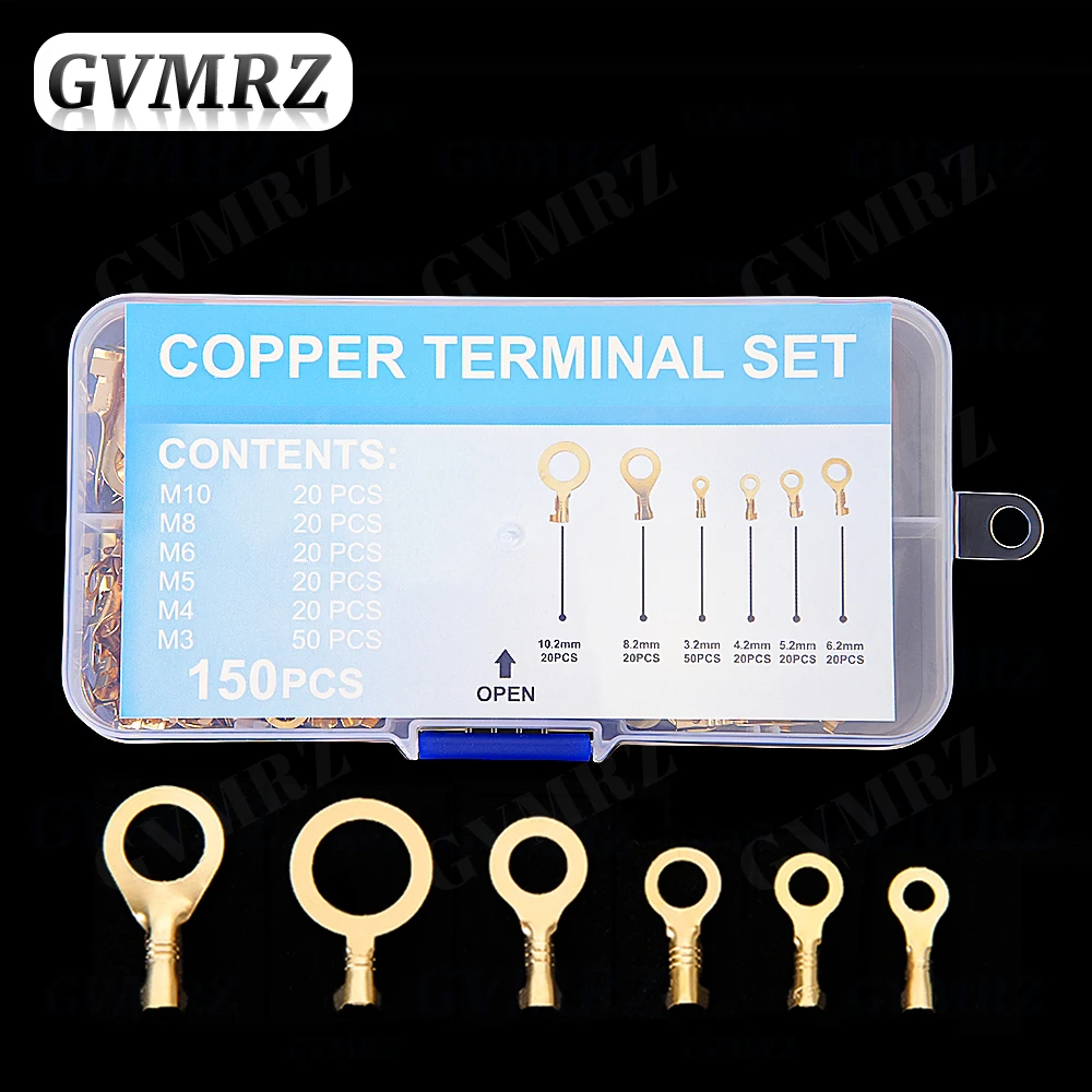 150~540PCS M3/M4/M5/M6/M8/M10 Ring Lugs Eyes Copper Crimp Terminals Cable lug Wire Connection Non Insulated Assortment Kit