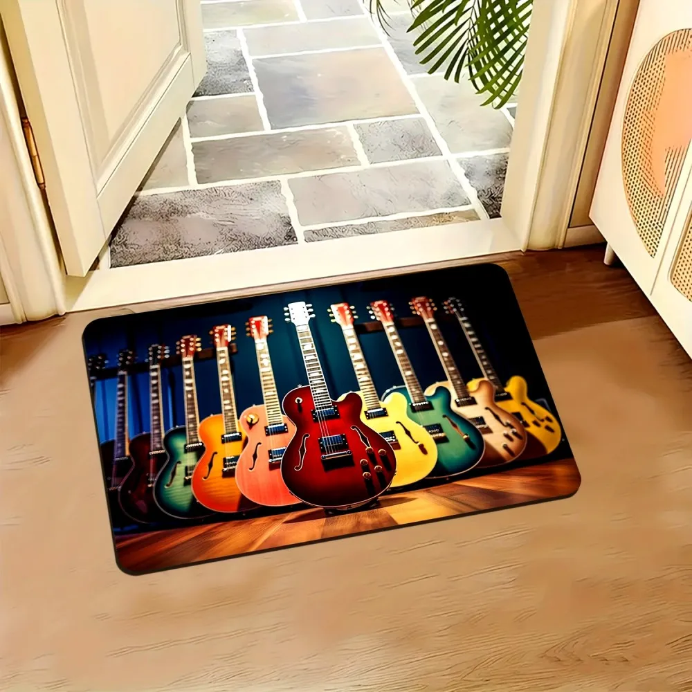 VIKAMA Colorful Guitar Pattern Entrance Doormat Non-Slip Machine Washable Fade Resistant Absorbent Indoor Outdoor
