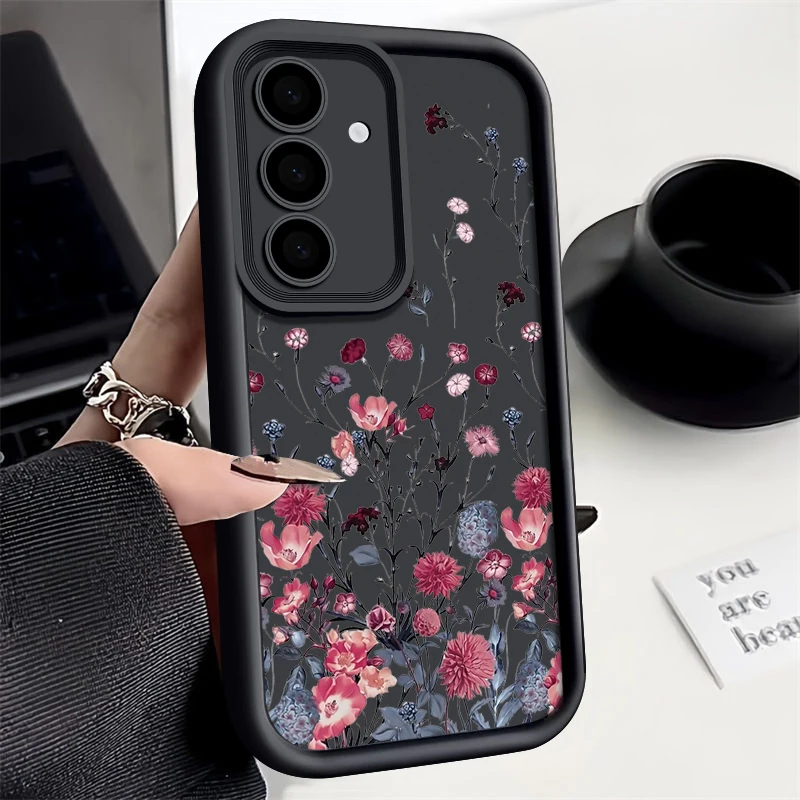 Czerwone etui z kwiatowym wzorem na Samsung Galaxy S24 S26 S23 Ultra S22 S21 FE S25 Edge A16 A56 A17 A37 A57 A14 A34 A54 A15 A25 A35 A55 5G Capa