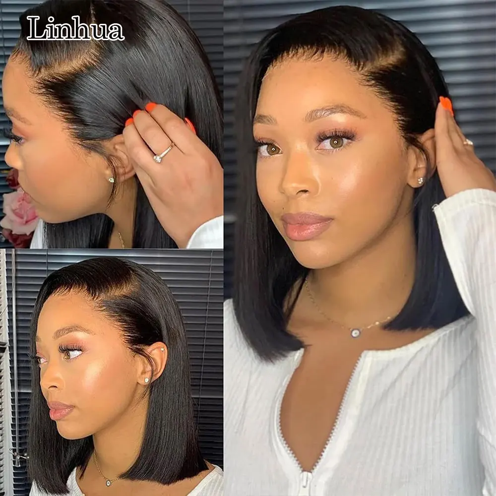 Linhua Lace Front Bob Wig 13x4 Lace Frontal Short Bob Human Hair Wigs from 8 to 16 Inch Tansparent Lace Closure Wig 180% Density