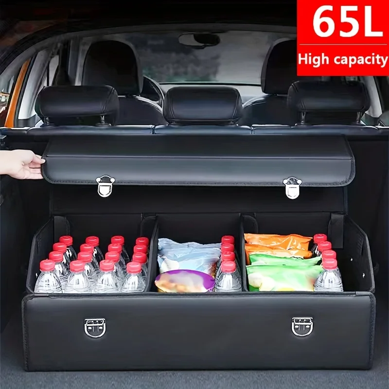 Car Trunk Organizer Organizers And Storage Suv Faux Leather Foldable Trunk Multi-Compartment Adjustable Auto Grocery Storage Box